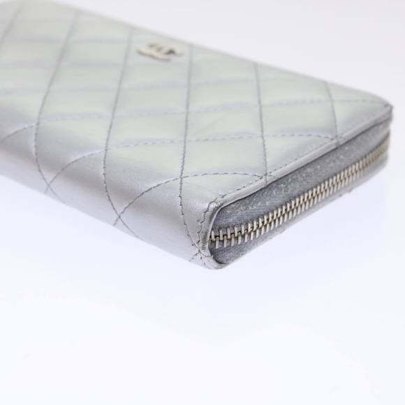 CHANEL Long Wallet Lamb Skin Silver CC Auth 49958A - Picture 14 of 16
